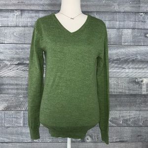J Crew Green V Neck Pullover Long Sleeve Sweater